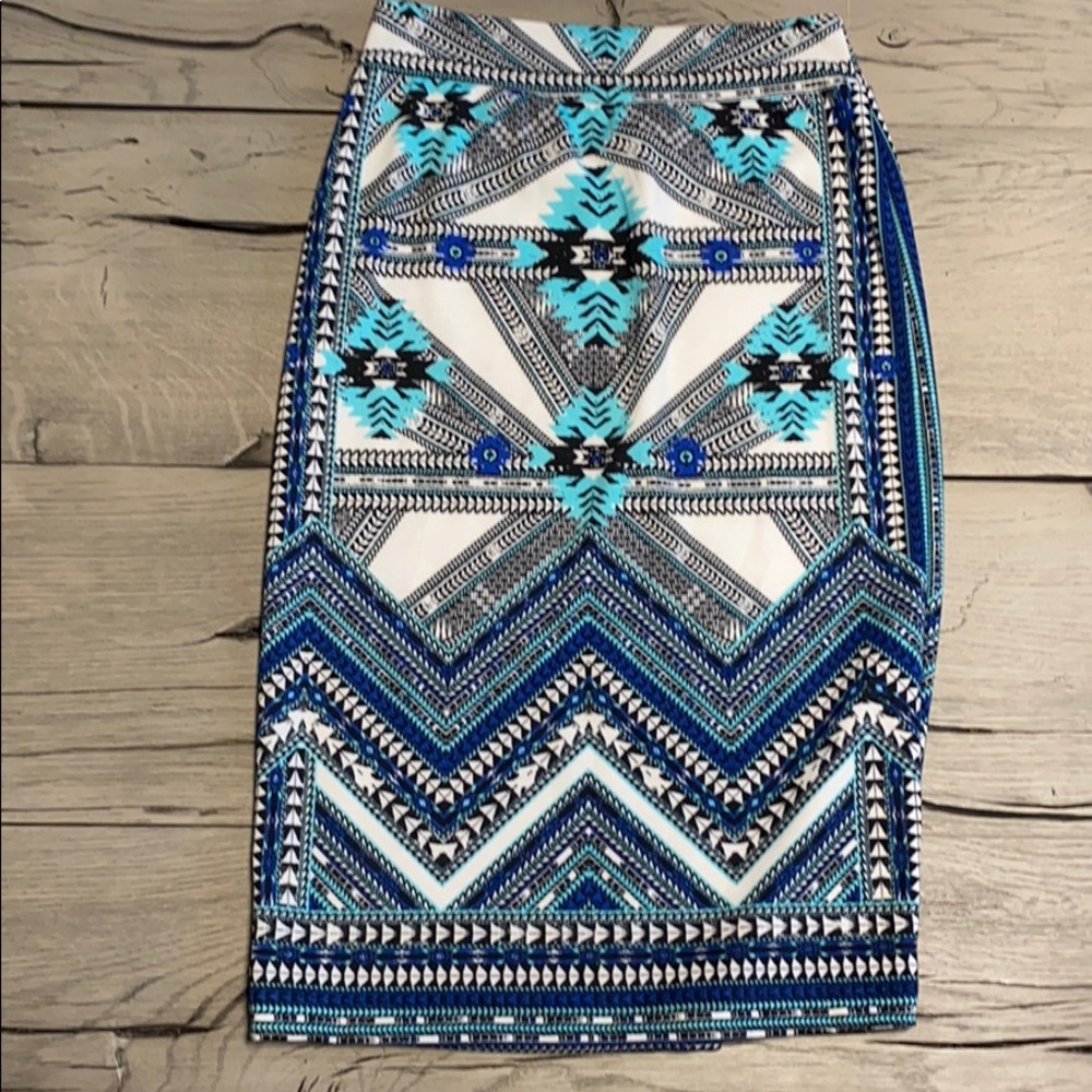 Renee c blue print pencil skirt